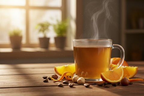 Breakfast blend coffee, “This light-to-medium roast blends lively citrus notes with a gentle nutty sweetness for a crisp, cheerful cup. Roasted fresh the very same day it ships, every sip is alive with flavor and aroma. A perfect morning companion that lifts your spirits without overwhelming.”