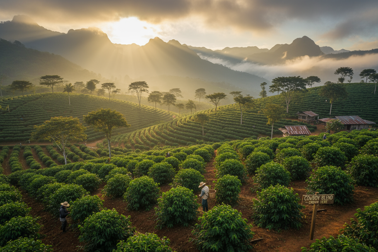 Generate a image of  where the cowboy blend is grown. 