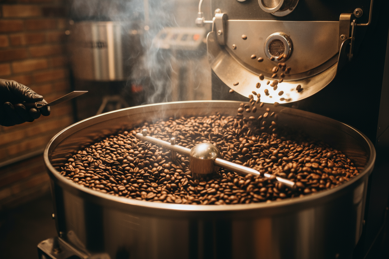 Show the beans being roasted